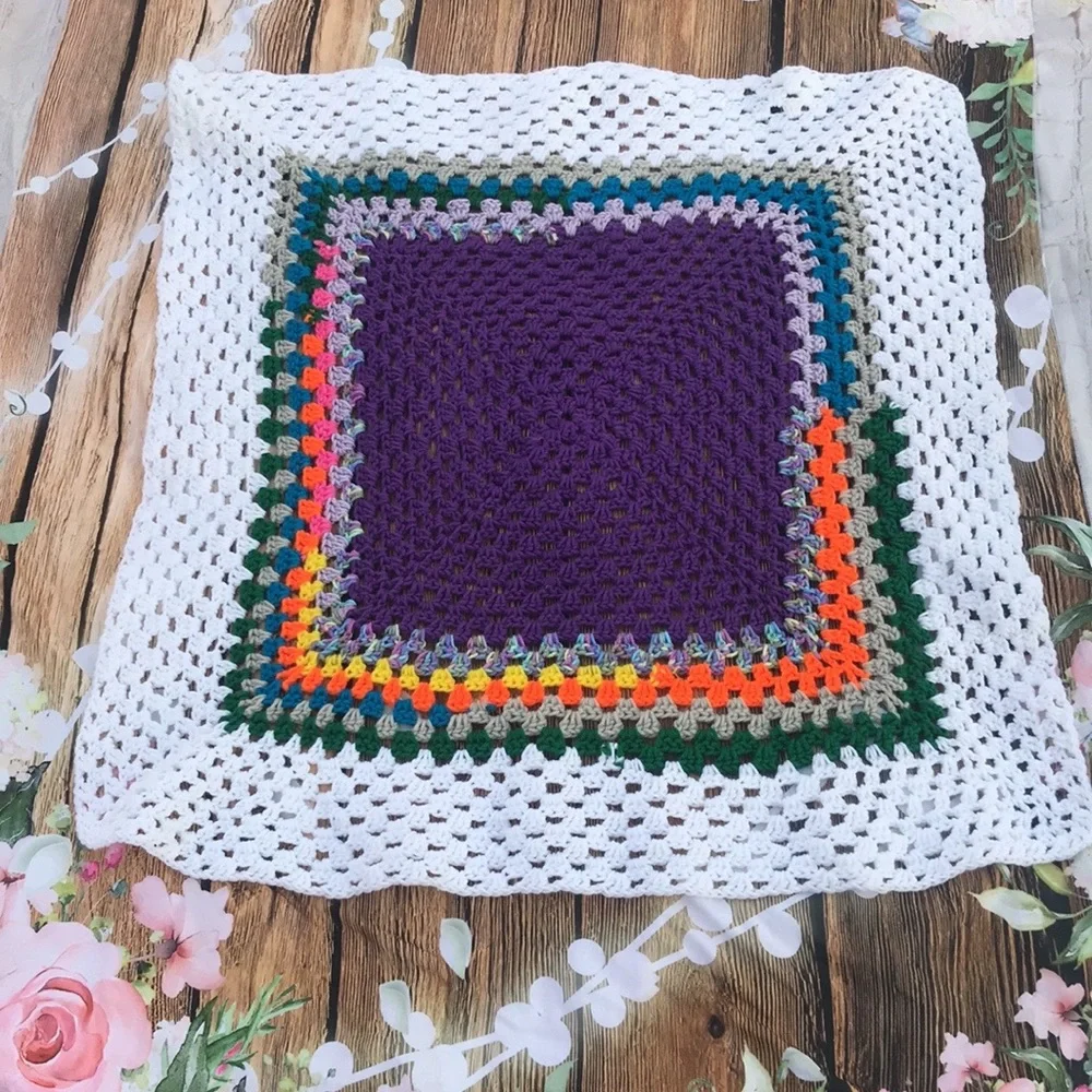 Vintage Handmade Infinity Granny Square Baby Blanket